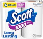 Scott 1000 Sheets Per Roll Toilet Paper, 4 Rolls, Bath Tissue