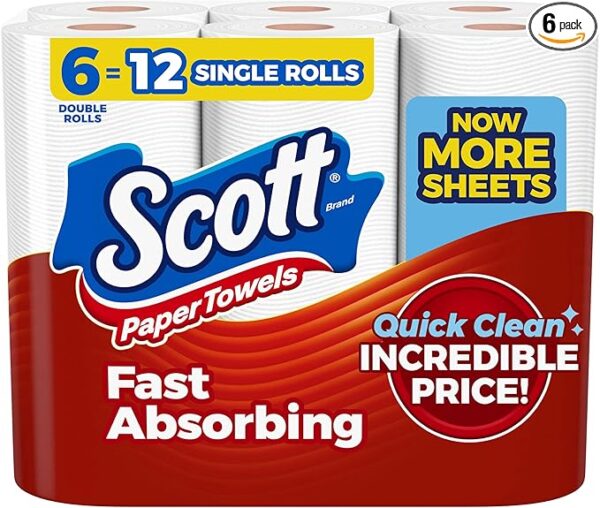 Scott Paper Towels, Choose-A-Sheet, 6 Double Rolls = 12 Regular Rolls (108 Sheets Per Roll)