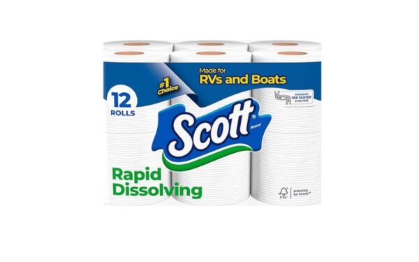 Scott Rapid-Dissolving Toilet Paper, 12 Double Rolls, Sustainable, Septic-Safe, Toilet Paper
